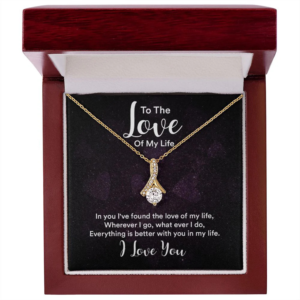 To the Love of My Life My Love in You Ribbon Necklace Gold Tone Luxury Box